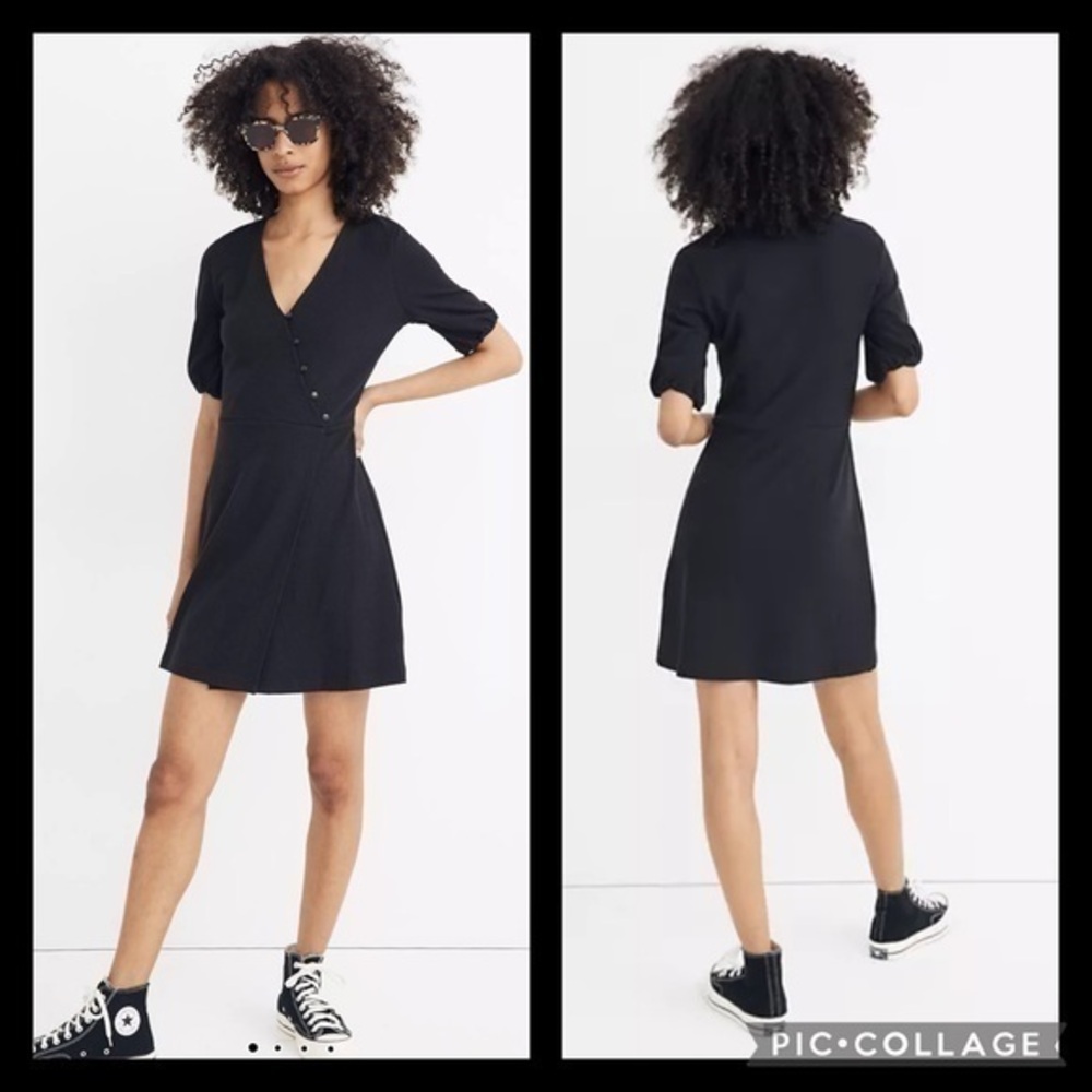 Madewell Black Crossfront Stretchy Knit Short Anywhere Dress Size XXS NWT